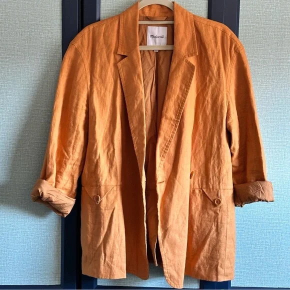 Madewell Double Breasted Relaxed Fit Lightweight Linen Blazer in Fresco, Size M - Picture 4 of 9